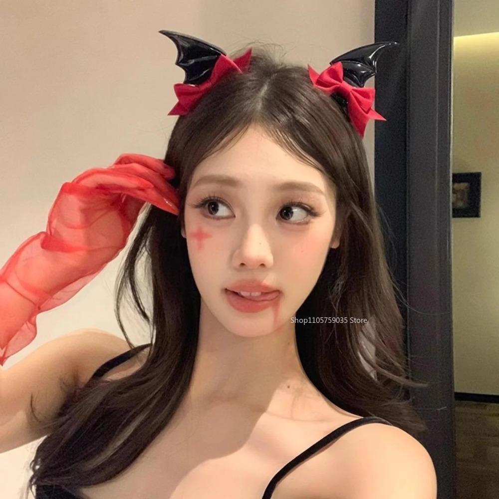 Cosplay Bat Prop - Halloween Teufelshorn-Haarspangen für Frauen, Kopfschmuck, Schwarz