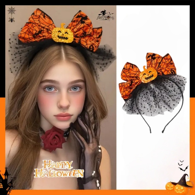 Cosplay Bat Prop - 1 Stück Halloween Kürbis-Schleifen-Haarband, Orange Spinnennetz